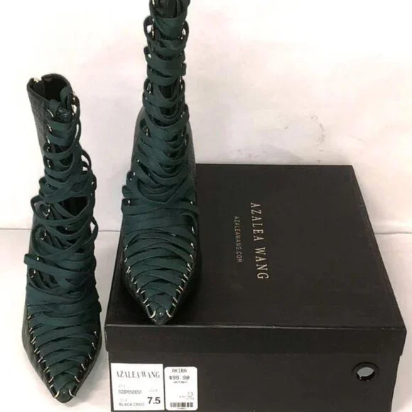 Azalea Wang Lace-Up Stiletto Boots, Size 7.5, Gold Heel, Statement Glam - Picture 5 of 6